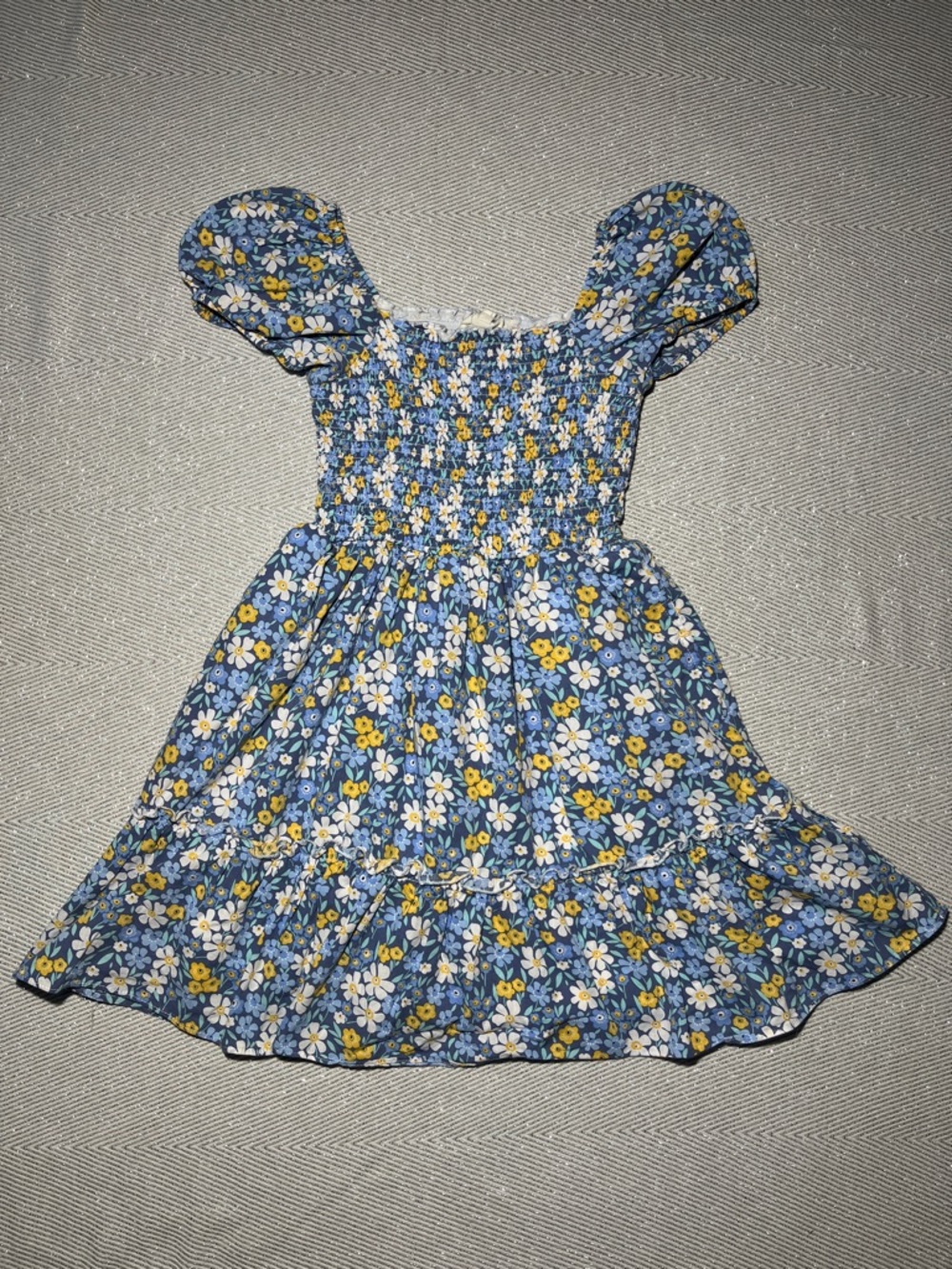Hello Franki Short Sleeve Smocked Tiered Dress for girls Navy Blue Floral Size L